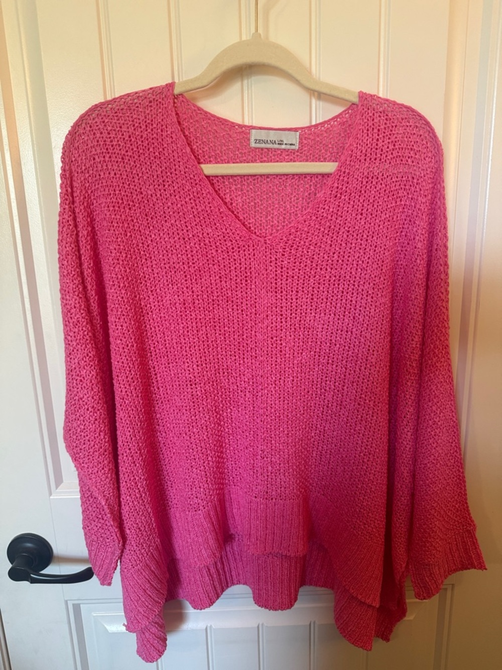 Zenana Outfitters Bright Hot Pink V-Neck Knit Sweater